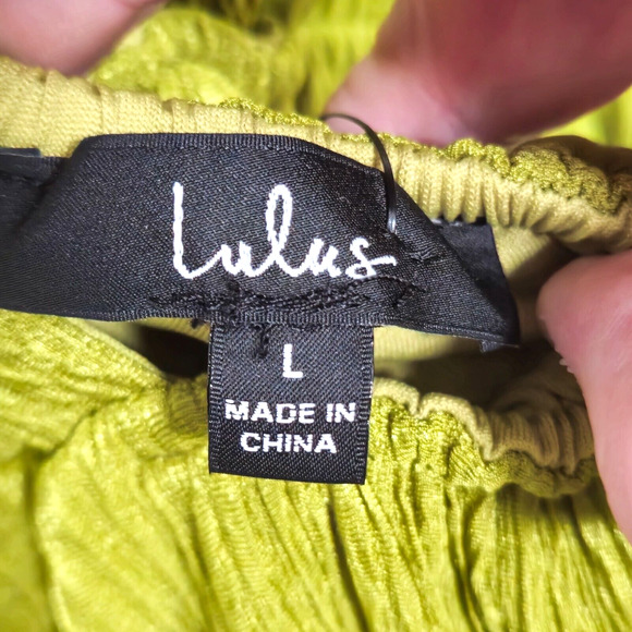 Lulus Dress Garden Glam Olive Green Pleated Midi Satin Sheen Tie Back Size L - Picture 8 of 10